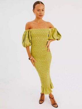 NWT Never Fully Dressed Fleck Print Maxi Dress, Olive Sz XS